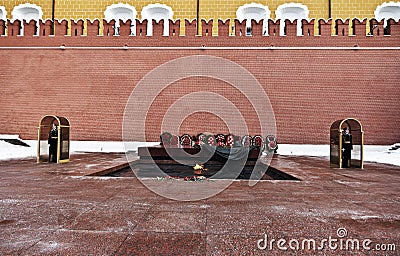 Eternal flame at the tomb of the Unknown Soldier in the Alexander Garden Editorial Stock Photo