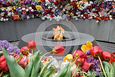 The eternal flame at Tsitsernakaberd, Yerevan, Armenia Editorial Stock Photo
