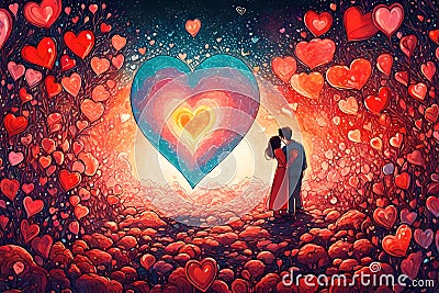 Eternal Love: Exploring the Heart's Realm Cartoon Illustration