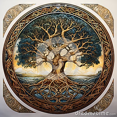 the eternal yggdrasil: a glimpse into norse mythology, Generative AI Stock Photo