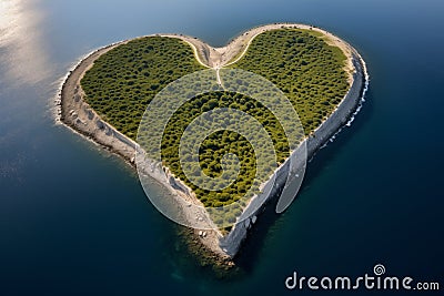 Eternitys Embrace: A Breathtaking Heart Shaped Island Enshrouded in Azure Mystery Stock Photo