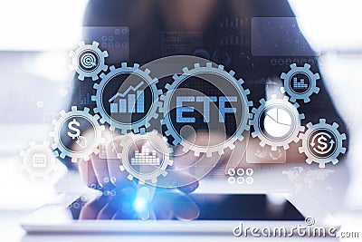ETF Exchange traded fund Trading Investment Business finance concept on virtual screen. Stock Photo