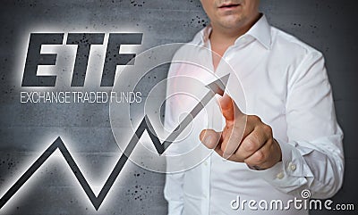 Etf touchscreen is operated by man Stock Photo