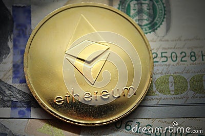 ETH Ether Ethereum Cryptocurrency Coin. Macro shot.Closeup.Electronic money exchange concept Editorial Stock Photo