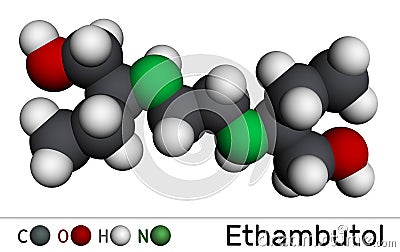 EthambutolÐµ, EMB molecule. It is bacteriostatic agent used for treatment of tuberculosis. Molecular model. 3D rendering Stock Photo