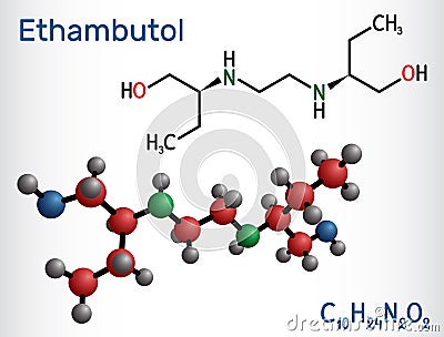 EthambutolÐµ, EMB molecule. It is bacteriostatic agent used for treatment of tuberculosis. Structural chemical formula and Vector Illustration