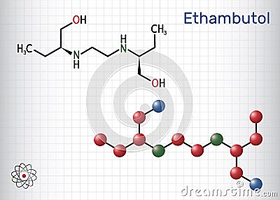 EthambutolÐµ, EMB molecule. It is bacteriostatic agent used for treatment of tuberculosis. Structural chemical formula and Vector Illustration