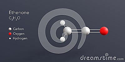 ethenone molecule 3d rendering, flat molecular structure with chemical formula and atoms color coding Stock Photo