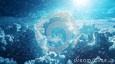 Ethereal background of cloud computing with interconnected clouds, data and connectivity. Stock Photo
