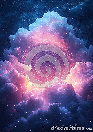 Ethereal background of cloud computing with interconnected clouds, data and connectivity. Stock Photo