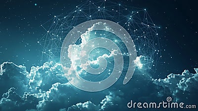 Ethereal background of cloud computing with interconnected clouds, data and connectivity. Stock Photo