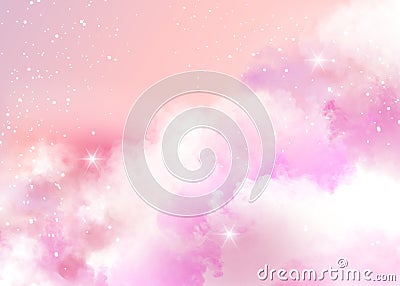 Ethereal background of pink clouds and stars Vector Illustration