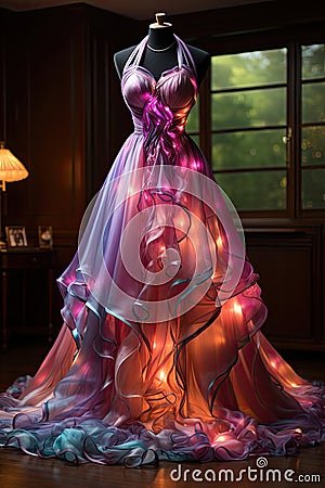 The dream fairy dress is with material that emits moebius colorful light like a beautiful lighting of a luminous rainbow core Stock Photo