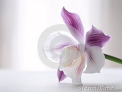 Ethereal Beauty: A Minimalist Still Life of a Purple and White Orchid Stock Photo
