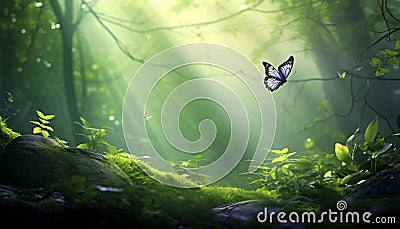 Ethereal beauty purple butterfly dances amidst white violets in natures enchanting canvas Stock Photo