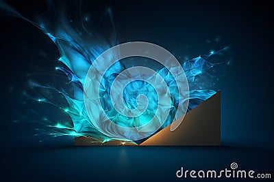 Ethereal Blue Energy Burst with Abstract Typography Stock Photo