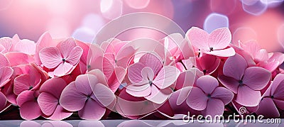 Ethereal bokeh background with vivid hydrangea flowers and ample copy space for text placement Stock Photo