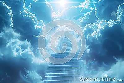 Ethereal connection Cloud stairway evokes spiritual transcendence and enlightenment Stock Photo