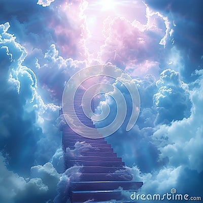 Ethereal connection Cloud stairway evokes spiritual transcendence and enlightenment Stock Photo