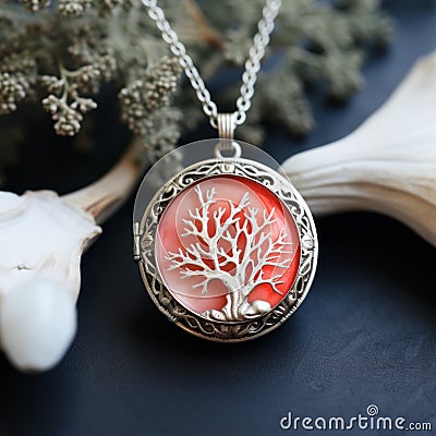 Ethereal Coral Tree Locket With Authentic Details Stock Photo