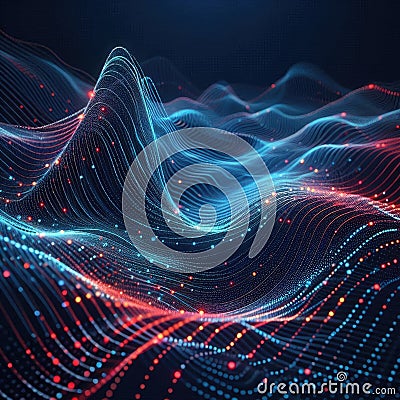 Ethereal digital network tech waves background abstract artificial intelligence data transfer connectivity Stock Photo