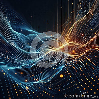 Ethereal digital network tech waves background abstract artificial intelligence data transfer connectivity Stock Photo