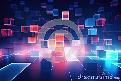 Ethereal Dimensions: Abstract 3D Geometric Squares Unveiling Multiverse - Delve into a realm of captivating abstraction with this Stock Photo