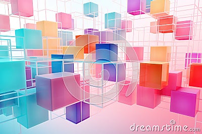 Ethereal Dimensions: Abstract 3D Geometric Squares Unveiling Multiverse - Delve into a realm of captivating abstraction with this Stock Photo