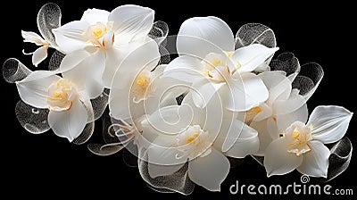 Ethereal Elegance: Delicate White Orchid Petals Suspended in Mid-Air Stock Photo