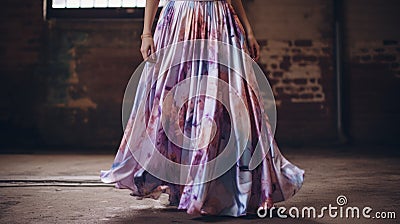 Ethereal Floral Maxi Skirt: Beautiful Product Shot In Atmospheric Warehouse Stock Photo