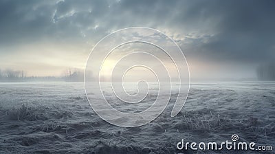 Ethereal Frozen Field: Scenic Winter Landscape In Rural Singapore Stock Photo