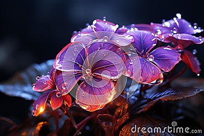 Ethereal glow, Neon lights encase leaves, forming a luminous and enchanting backdrop Stock Photo
