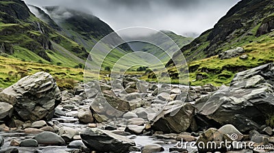 Ethereal Imagery Of A Scottish Mountain River On Hiking Trail Stock Photo