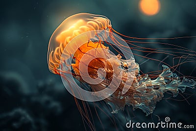 Ethereal Jellyfish Gliding Through Dark Ocean Waters Stock Photo