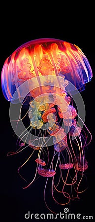 Ethereal Jellyfish in Late Afternoon Light: A Group of Transparent Tentacles and Bell-Shaped Body Ideal for Underwater D. Stock Photo