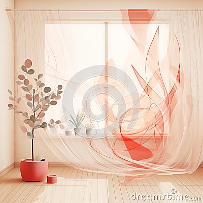 Ethereal Love: Abstract Lines and Patterns in Vibrant Reds and Soft Pinks Cartoon Illustration