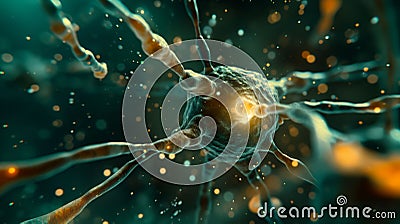 Ethereal Neuron: Illuminated Connections in a Dynamic Particle Field Stock Photo