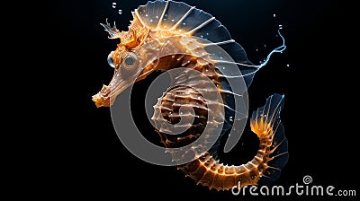 Ethereal Seahorse Portrait: Graceful Marine Elegance in Inky Darkness Stock Photo