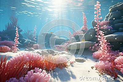 Ethereal Underwater Coral Rituals. Captivating Calming Rhythms and Ethereal Atmosphere Stock Photo