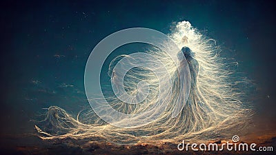 Ethereal, wispy, but highly detailed enlightened entity transmitting love Stock Photo