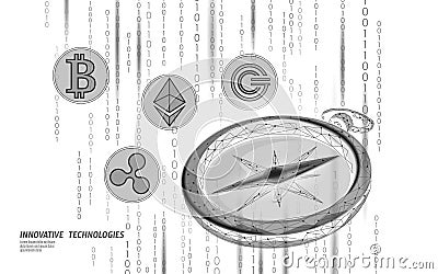 Ethereum Bitcoin Ripple coin digital cryptocurrency compass online payment. Big data information exchange technology Vector Illustration