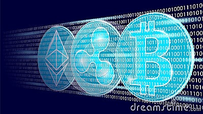 Ethereum Bitcoin Ripple coin digital cryptocurrency sign binary code number. Big data information mining technology Vector Illustration