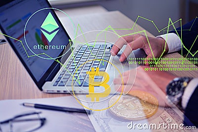 Ethereum and bitcoin trading Editorial Stock Photo