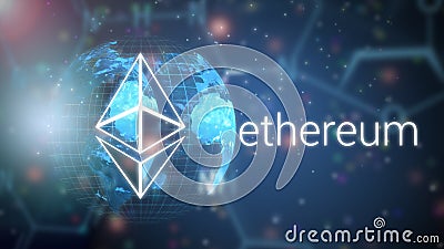 Ethereum blockchain app platform that run smart contract on a shared global infrastructure, illustration Editorial Stock Photo