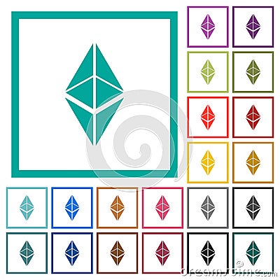 Ethereum classic digital cryptocurrency flat color icons with quadrant frames Editorial Stock Photo