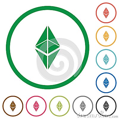 Ethereum classic digital cryptocurrency flat icons with outlines Editorial Stock Photo