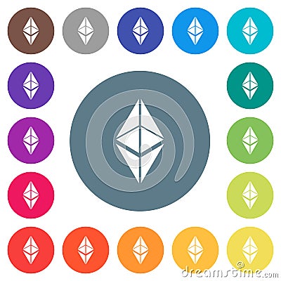 Ethereum classic digital cryptocurrency flat white icons on round color backgrounds Editorial Stock Photo