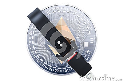 Ethereum coin with safety belt. Security and protection concept, 3D rendering Editorial Stock Photo