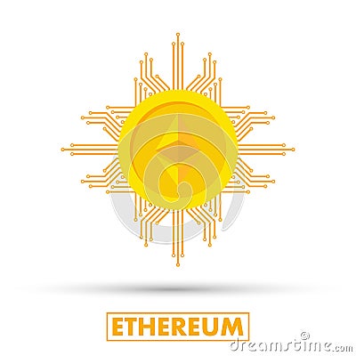 Ethereum concept. Cryptocurrency logo sigh. Digital money. Block chain, finance symbol. Flat style vector illustration Vector Illustration