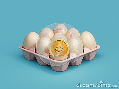 Ethereum Crypto Broken Open Crack Egg Tray Box 3D Illustration Editorial Stock Photo